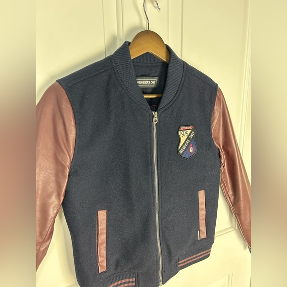 MEMBERS ONLY Varsity Jacket - Navy Blue Wool with Burgundy Leather Sleeves - Picture 7 of 8